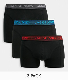 Набор из трех пар черных боксеров-брифов с контрастным поясом Jack & Jones-Черный