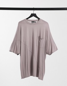Сиреневая выбеленная oversized-футболка из вискозы с рукавами "летучая мышь" и декоративными швами ASOS DESIGN-Фиолетовый