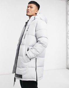 Удлиненный пуховик серого цвета Bershka-Серый