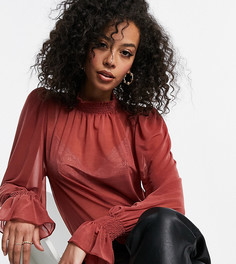 Рыжий топ из сетки с длинными рукавами и высокой горловиной ASOS DESIGN Tall-Оранжевый цвет