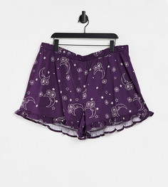 Фиолетовые комбинируемые пижамные шорты с оборками и принтом в виде таро ASOS DESIGN Curve – эксклюзивно для ASOS-Фиолетовый цвет