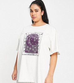 Эксклюзивная трикотажная пижамная футболка в стиле oversized цвета экрю с принтом карты таро от комбинируемого комплекта ASOS DESIGN Curve-Бежевый