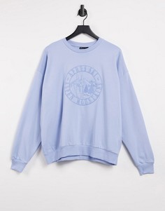 Голубой выбеленный oversized-свитшот с вышивкой «Apres Ski» ASOS DESIGN