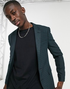 Приталенный пиджак в темно-синюю и зеленую клетку тартан ASOS DESIGN-Темно-синий