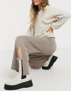 Коричневые широкие брюки с разрезами по нижнему краю New Look-Коричневый цвет