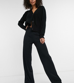 Широкие черные брюки в рубчик New Look Tall-Черный цвет