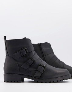 Черные байкерские ботинки с тремя пряжками New Look-Черный цвет