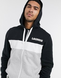 Худи черного цвета на молнии с цветными блоками Lacoste-Черный
