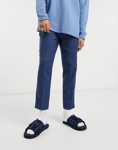 Темно-синие зауженные строгие брюки с узором «в елочку» ASOS DESIGN-Темно-синий