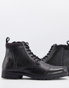 Черные кожаные ботинки на шнуровке Silver Street-Черный цвет