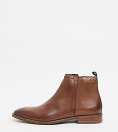 Коричневые кожаные ботинки на плоской подошве для широкой стопы с молнией по внутреннему шву Silver Street-Коричневый цвет