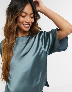Голубая атласная футболка ASOS DESIGN-Голубой
