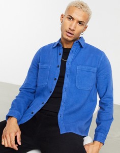 Фланелевая рубашка навыпуск кобальтового цвета с начесом ASOS DESIGN-Голубой