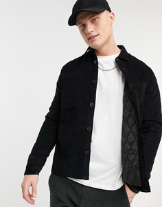 Черная стеганая рубашка навыпуск на пуговицах из вельвета в рубчик New Look-Черный цвет