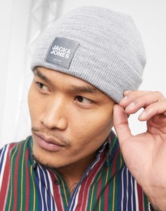 Серая меланжевая шапка-бини с биркой-логотипом Jack & Jones-Серый