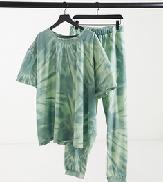 Зеленый пижамный комплект с принтом тай-дай из oversized-футболки и леггинсов ASOS DESIGN Curve-Зеленый цвет