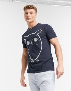 Темно-синяя футболка из органического хлопка с рисунком совы Knowledge Cotton Apparel-Темно-синий