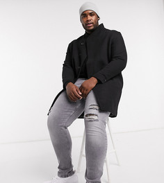 Черное шерстяное пальто с воротником-стойкой Jack & Jones Essentials Plus-Черный