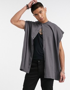 Трикотажная рубашка в стиле oversized без рукавов выбеленного черного цвета ASOS DESIGN-Серый