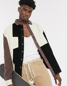 Вельветовая oversized-рубашка 90-х в стиле колор блок ASOS DESIGN-Коричневый