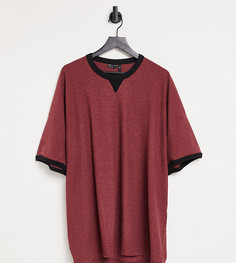 Бордовая футболка в стиле oversized с вафельной текстурой и контрастной окантовкой ASOS DESIGN Plus-Многоцветный