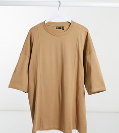 Коричневая футболка в стиле oversized с рукавами до локтя и декоративным швом ASOS DESIGN Plus-Светло-коричневый