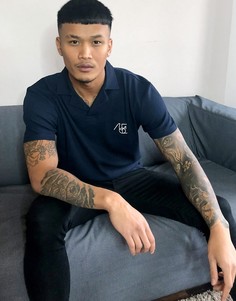 Темно-синяя рубашка из вафельного трикотажа с вышивкой на груди ASOS DESIGN-Голубой