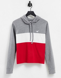 Худи с логотипом на груди Hollister-Серый