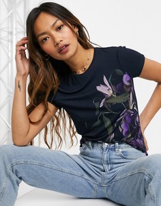 Темно-синяя облегающая футболка с принтом цветков граната Ted Baker Aidie-Темно-синий