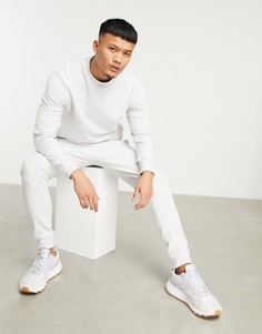 Белый меланжевый спортивный костюм облегающего кроя в рубчик ASOS DESIGN