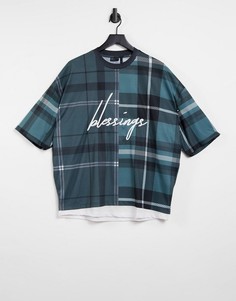 Oversized-футболка со сплошным принтом в клетку и вышитой надписью ASOS DESIGN-Многоцветный