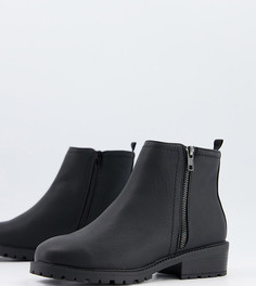 Черные ботинки на массивной подошве в рабочем стиле с молнией сбоку New Look Wide Fit-Черный