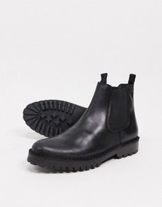 Черные кожаные ботинки-челси с массивной подошвой Selected Homme-Черный
