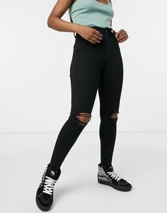 Черные узкие джинсы с рваной отделкой, моделирующим и приподнимающим эффектом New Look-Черный цвет