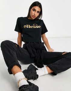 Черная с золотым укороченная футболка ellesse эксклюзивно для ASOS-Черный цвет