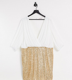 Платье «2 в 1» с пайетками на юбке и блузкой с запахом белого и золотого цвета Jaded Rose Plus-Белый