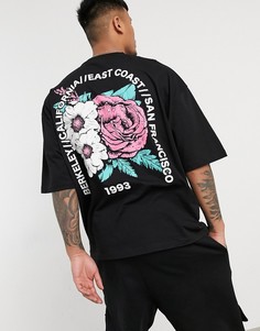 Черная футболка в стиле oversized с цветочным принтом на спине ASOS DESIGN-Черный цвет