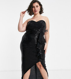 Черное платье-бандо мидакси с отделкой и разрезом на бедре Jaded Rose Plus-Черный цвет