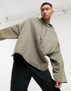 Худи в стиле oversized цвета хаки с необработанными краями и эффектом кислотной стирки ASOS DESIGN extreme-Черный