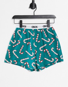 Боксеры с новогодним принтом карамельных тростей ASOS DESIGN-Зеленый