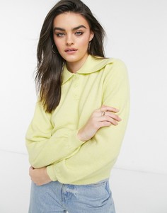 Желтый джемпер с широким воротником и планкой на пуговицах ASOS DESIGN-Зеленый цвет