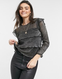 Черная ярусная плиссированная блузка River Island-Черный цвет