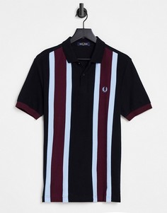 Черное поло в вертикальную бордовую полоску Fred Perry-Черный цвет
