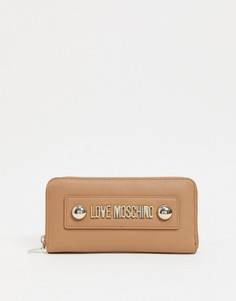 Большой бежевый кошелек с заклепками Love Moschino