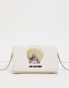 Сумка-кошелек цвета слоновой кости с ремешком-цепочкой «Look at Me» Love Moschino-Кремовый