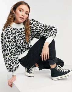 Джемпер с объемными рукавами и леопардовым узором ASOS DESIGN-Черный