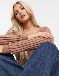 Легкий коричневый джемпер с V-образным вырезом Abercrombie & Fitch