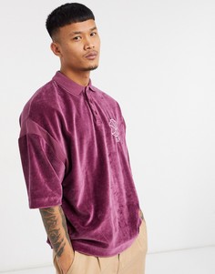 Флисовая рубашка-поло в стиле oversized с вышивкой на груди ASOS DESIGN-Красный