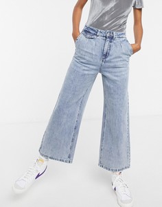 Голубые укороченные джинсы с широкими штанинами и завышенной талией Only-Голубой