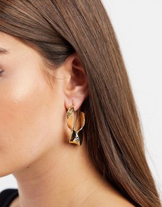 Массивные витые серьги-кольца золотистого оттенка French Connection-Золотой